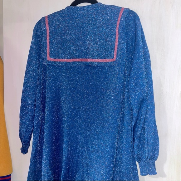 Cute blue sparkly sailor girl dress with pink collar - Picture 4 of 6